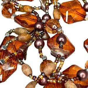 Boho Amber Beaded Layered Necklace Earring Set Earthy Artisan